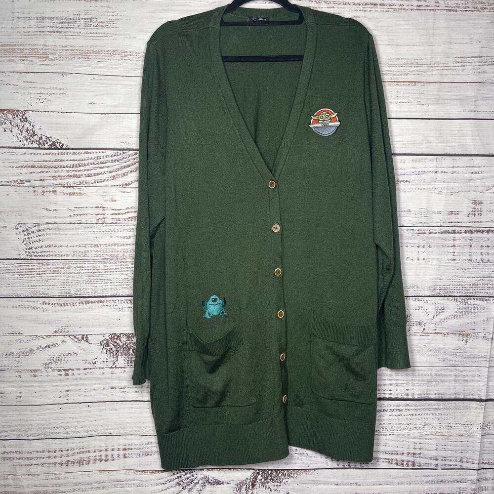 Star Wars Grogu Mandalorian Green Knit Cardigan Sweater Women Size XL